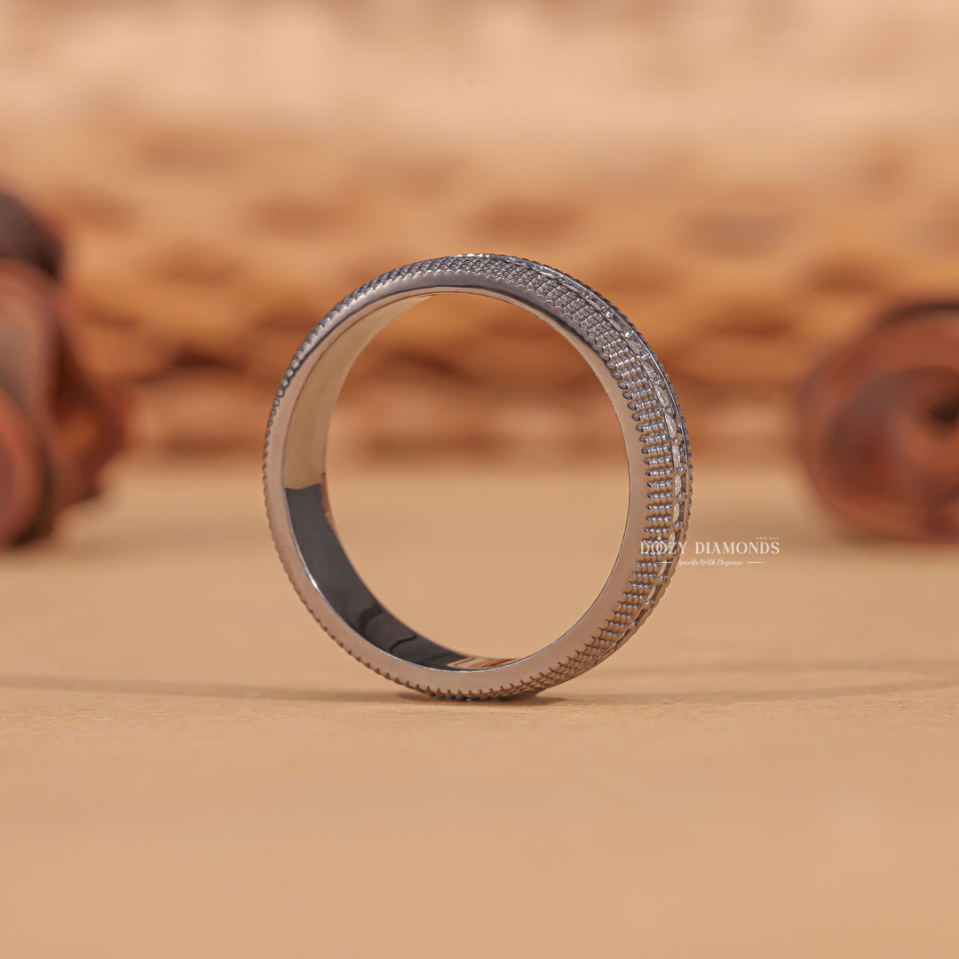 3.50MM Vintage diamond band stacked with engagement ring