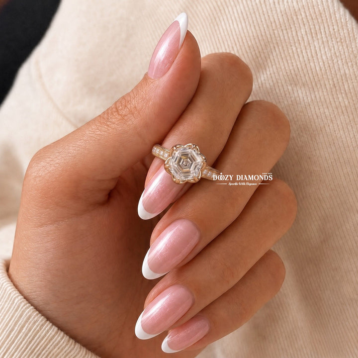 2.0CT Hexagonal E/VVS1 Lab Grown Diamond Floral Halo Engagement Ring - lab grown diamond engagement ring view 8