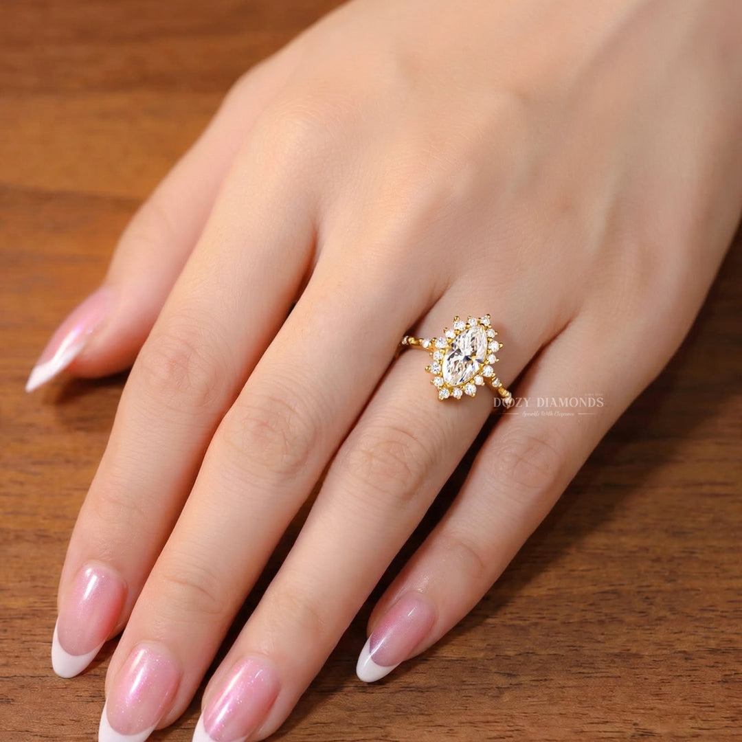 2.0CT Marquise E/VVS2 Lab Grown Diamond Engagement Ring Double Row Gold Pave