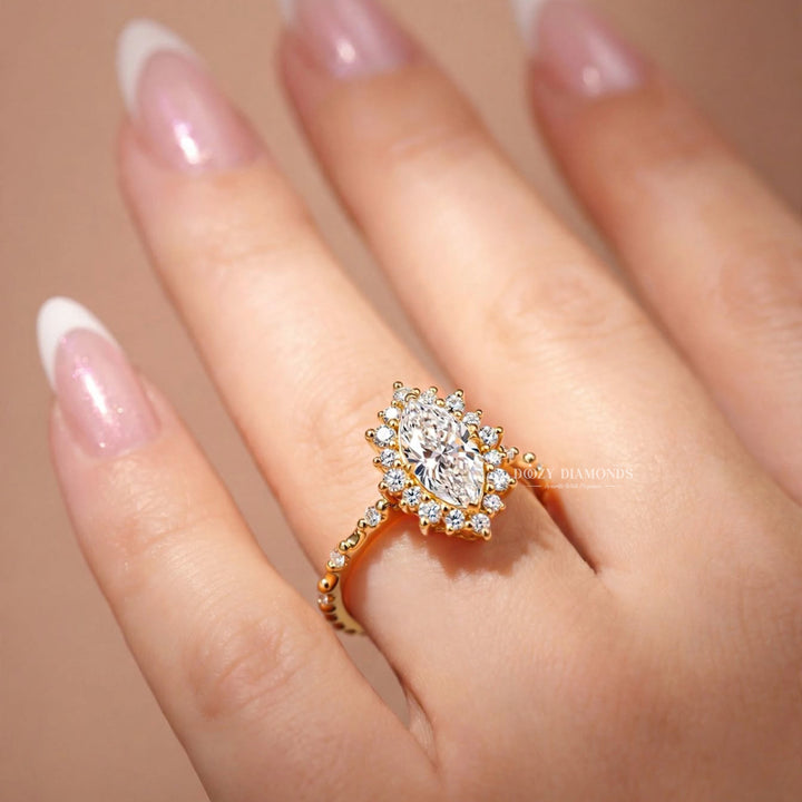 2.0CT Marquise E/VVS2 Lab Grown Diamond Engagement Ring Double Row Gold Pave