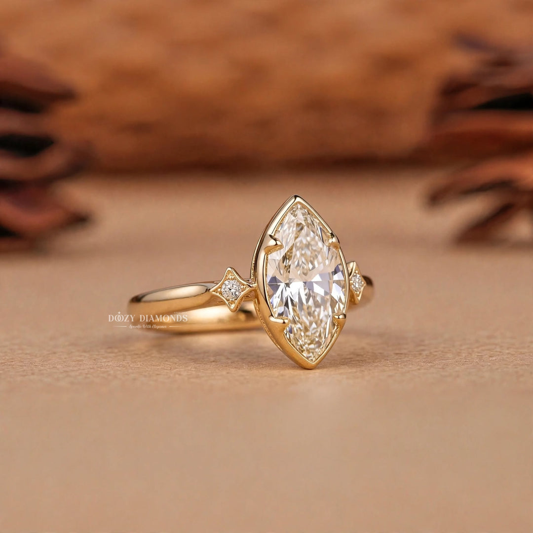 2.50CT Marquise Bezel F/VVS Three Stone Lab Grown Engagement Ring
