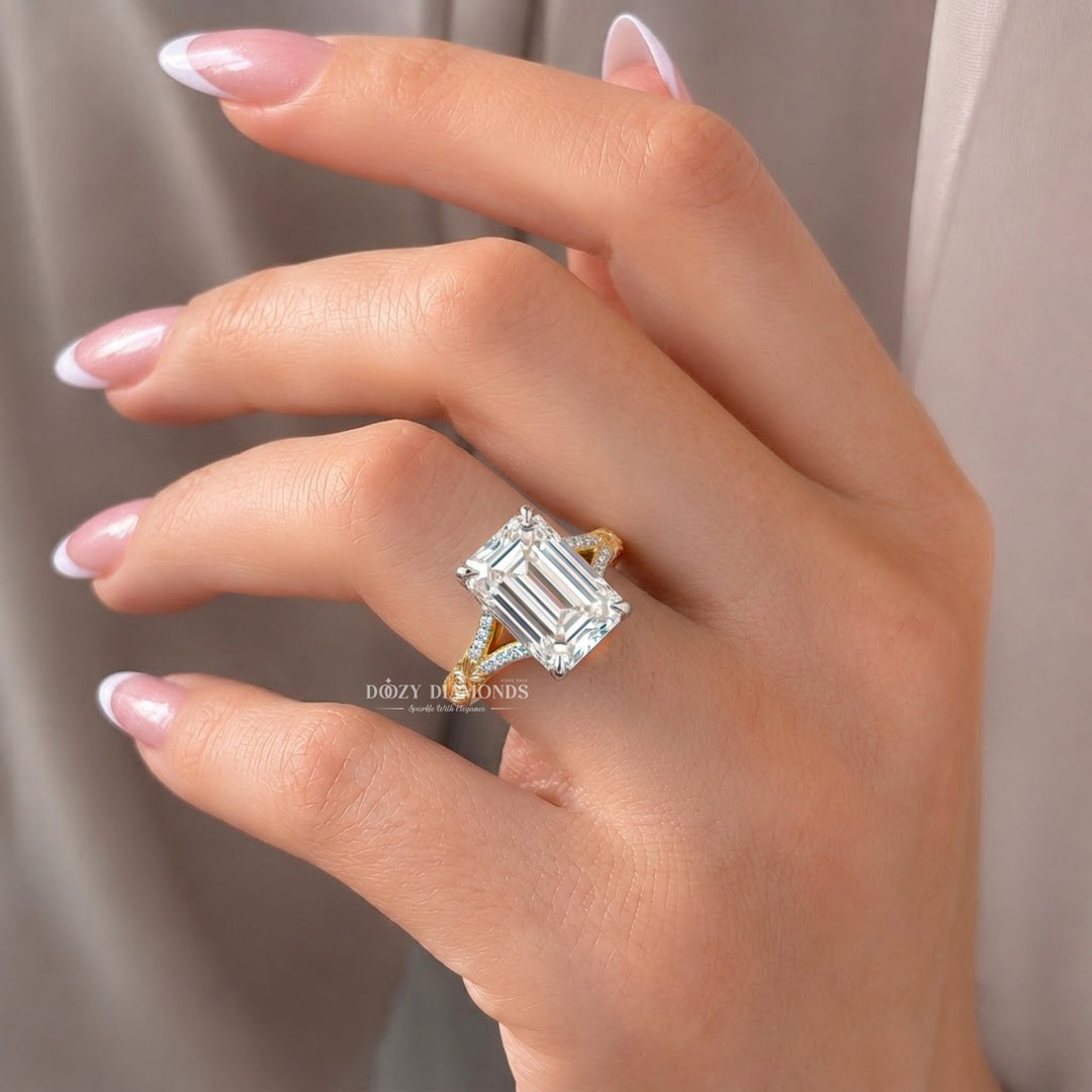 2.0CT Emerald Cut E/VS1 Lab Grown Diamond – Nature Inspired Vintage Engagement Ring