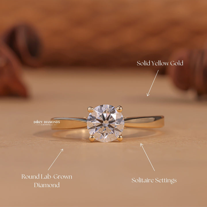 Round cut engagement ring side view showing band detail