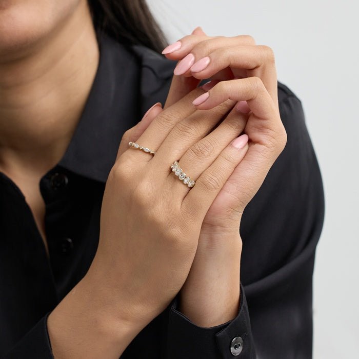 Marquise & Round FG - VS2 Lab Grown Diamond Alternative Pave Band - Doozy Diamonds