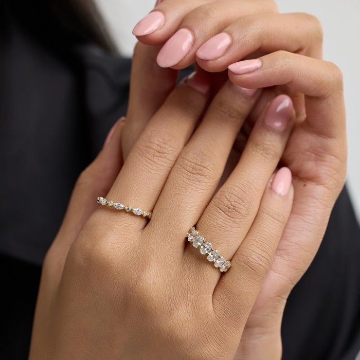 Marquise & Round FG - VS2 Lab Grown Diamond Alternative Pave Band - Doozy Diamonds