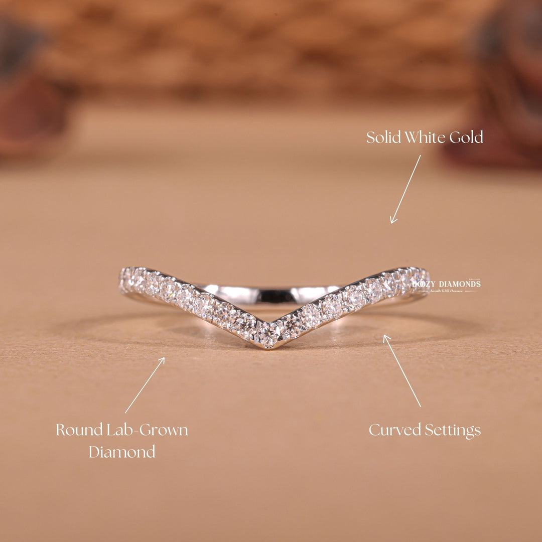 Curved Eternity diamond wedding band in yellow gold