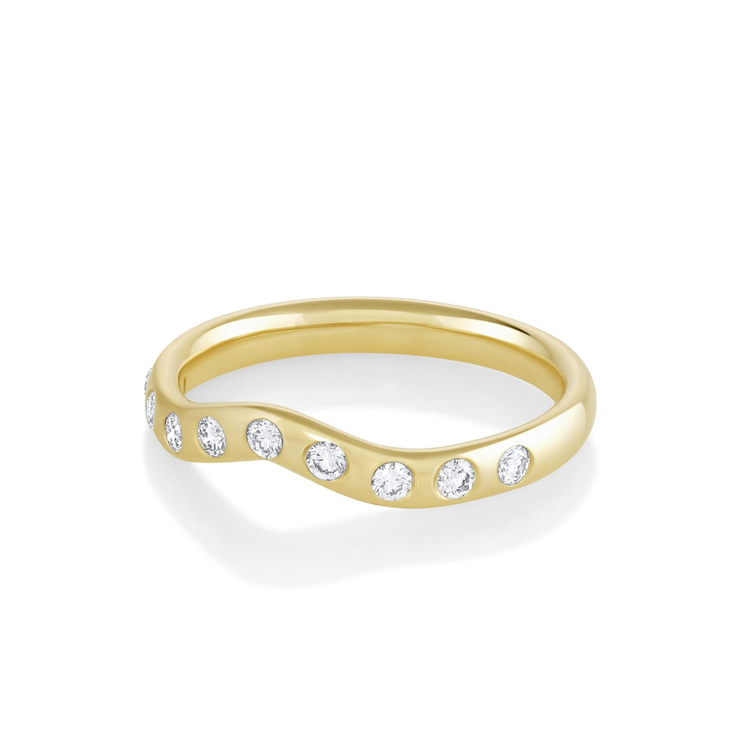 Round diamond band stacked with engagement ring