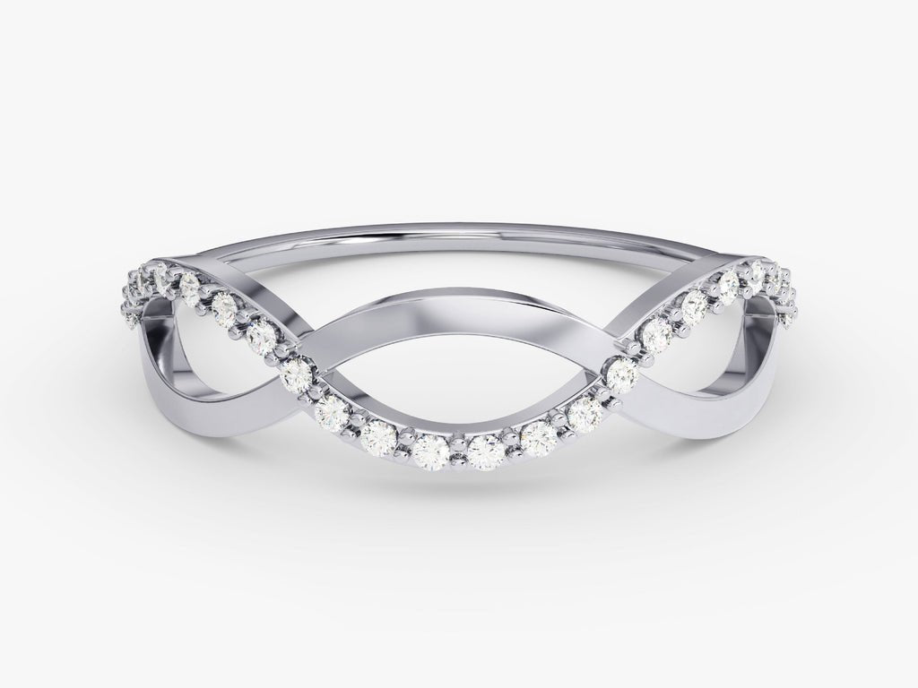 Round diamond band stacked with engagement ring
