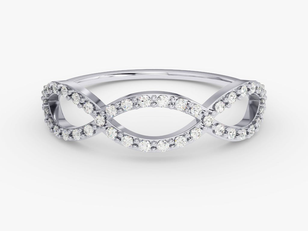 Round diamond band stacked with engagement ring