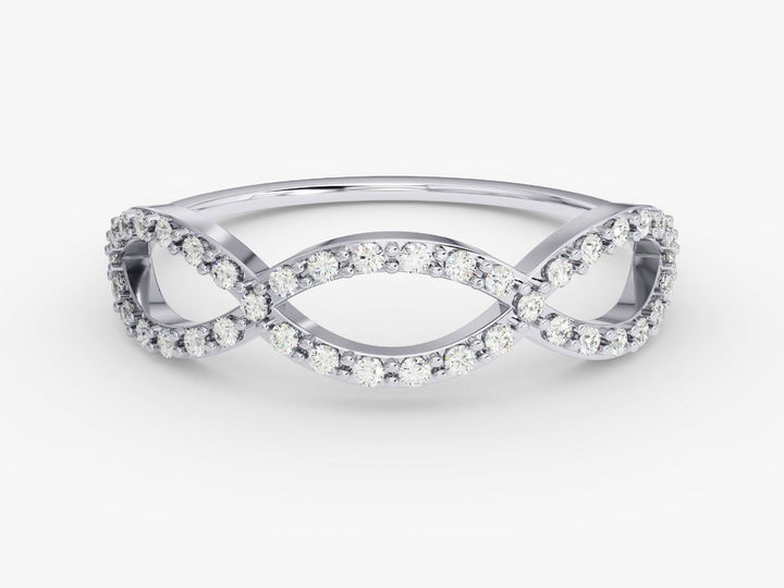 Round diamond band stacked with engagement ring