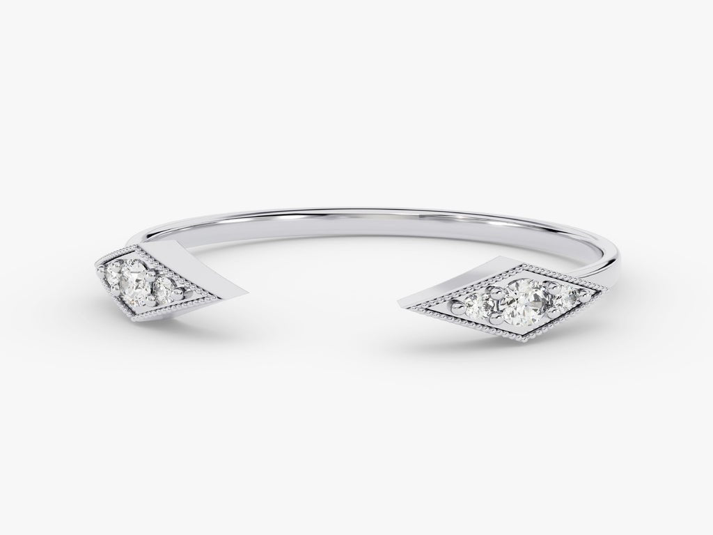 Round diamond band stacked with engagement ring