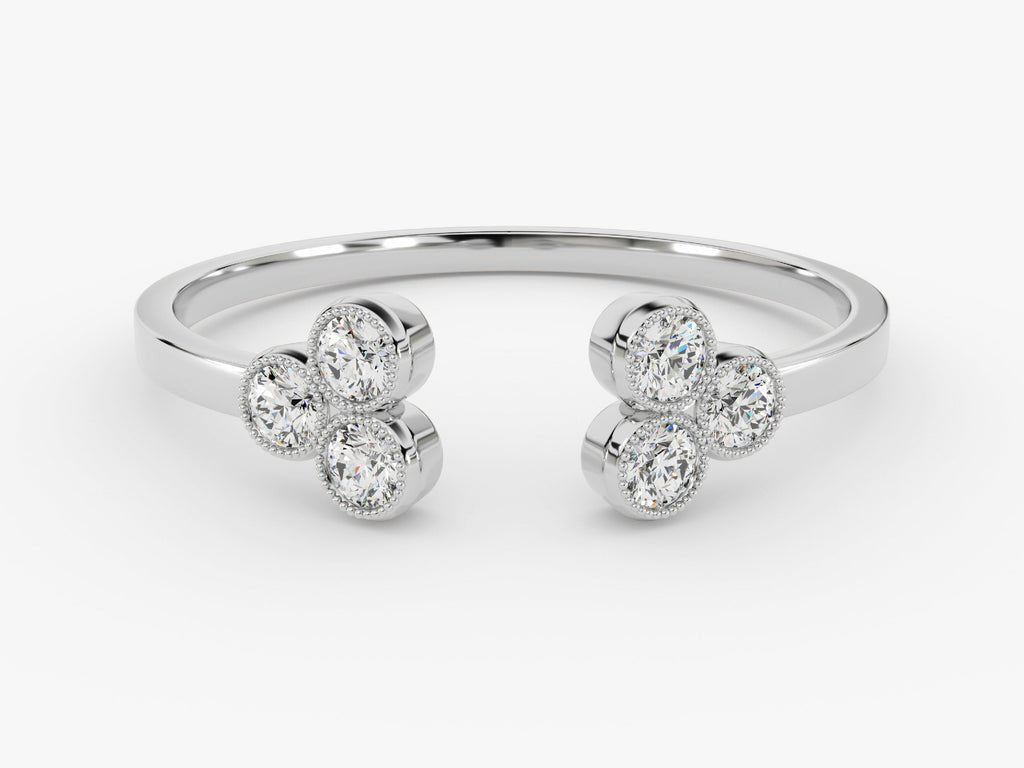 Round diamond band stacked with engagement ring