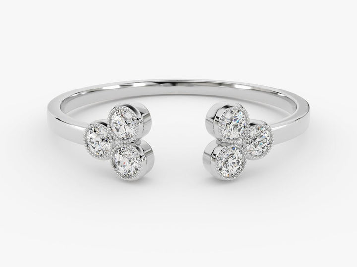 Round diamond band stacked with engagement ring