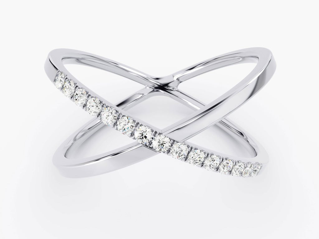 Round diamond band stacked with engagement ring