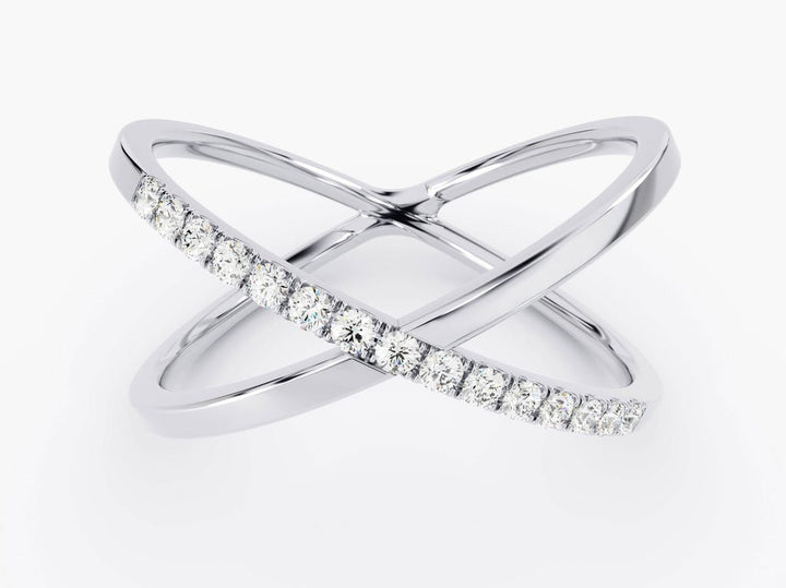 Round diamond band stacked with engagement ring