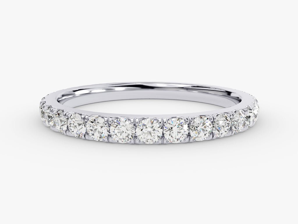Round diamond band stacked with engagement ring