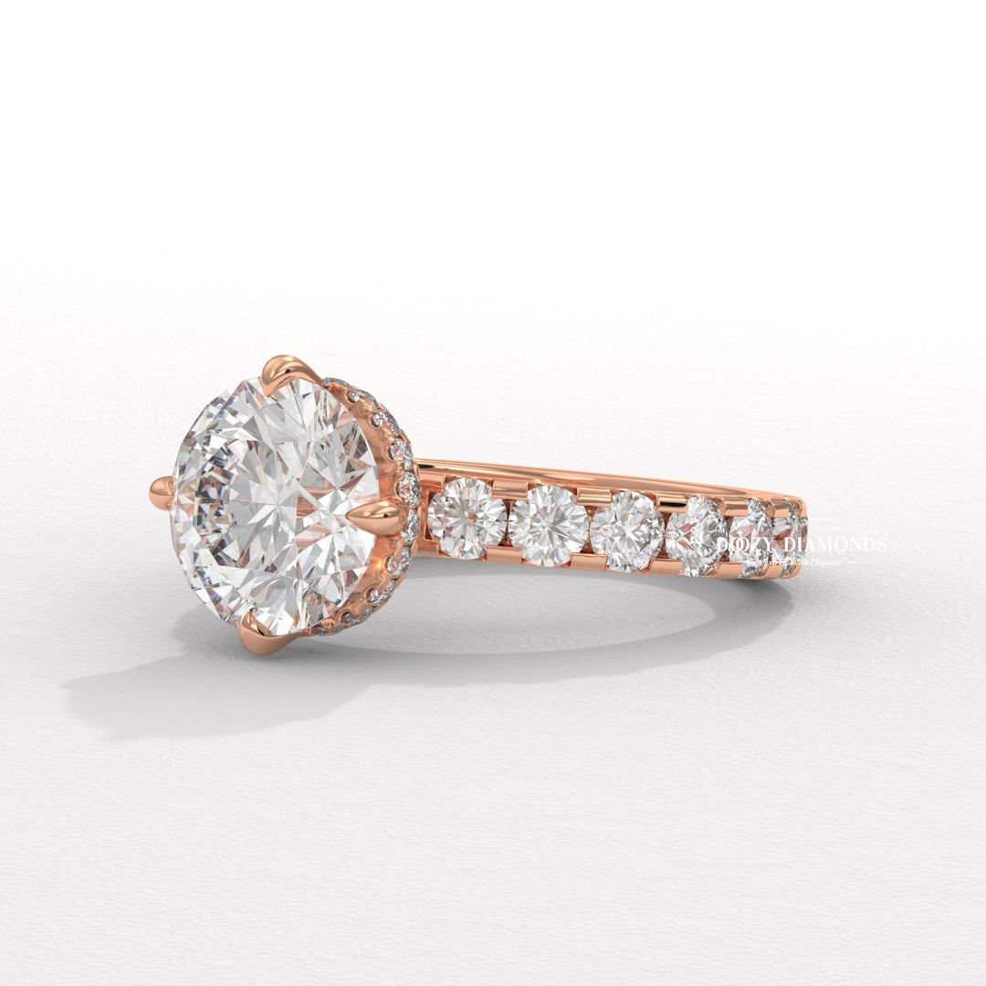 Round hidden halo engagement ring with certified lab grown diamond