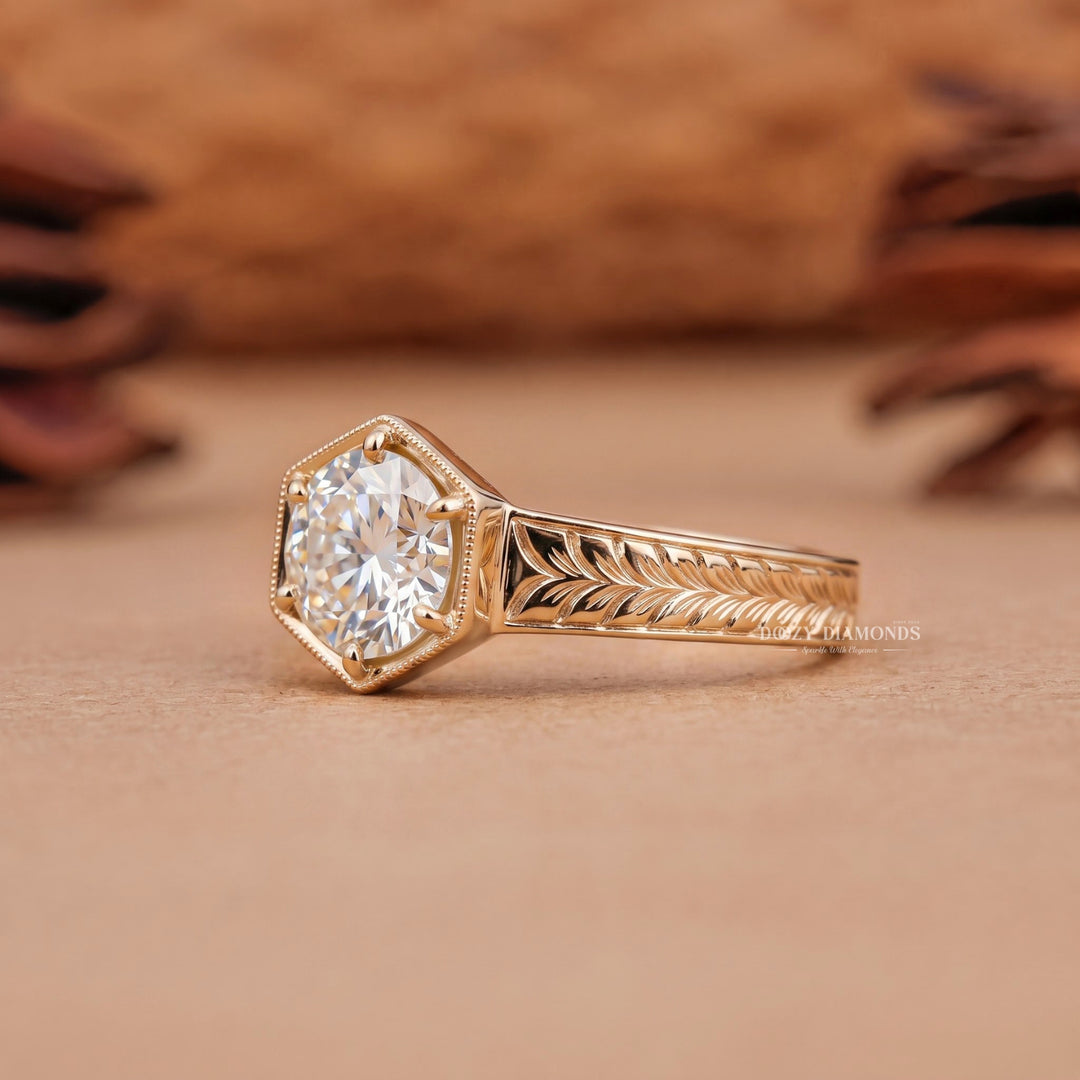 1.50CT Round E/VVS2 Hexagon Halo Lab Grown Diamond Engagement Ring