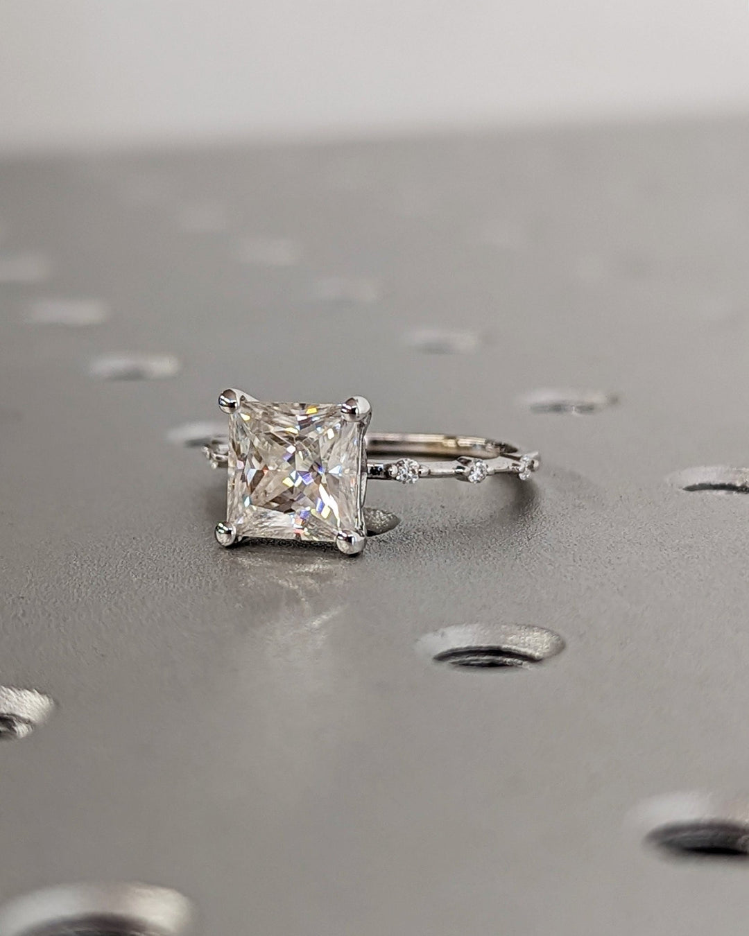 Princess pave engagement ring with certified lab grown diamond