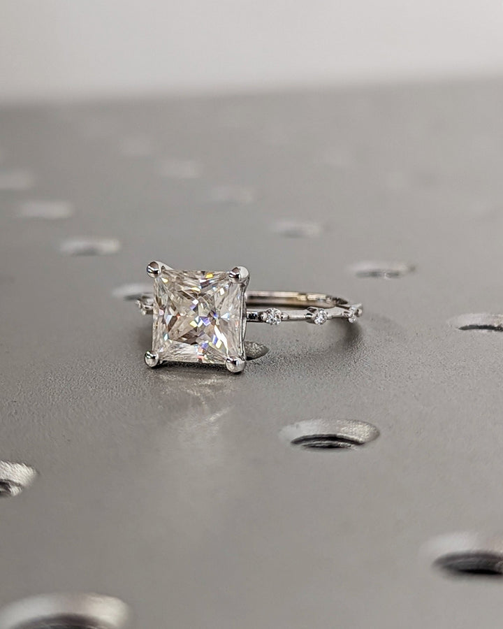 Princess pave engagement ring with certified lab grown diamond