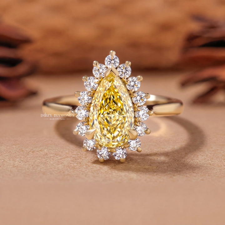 1.50CT Pear Yellow Lab Grown Diamond Halo Engagement Ring For Women