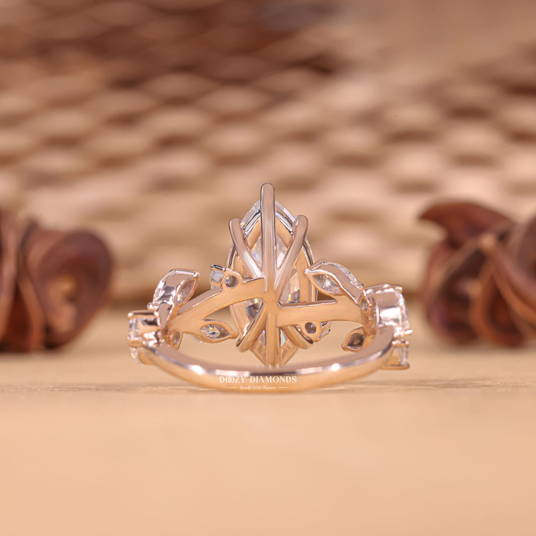 Marquise cut solitaire engagement ring shown in real-life wear