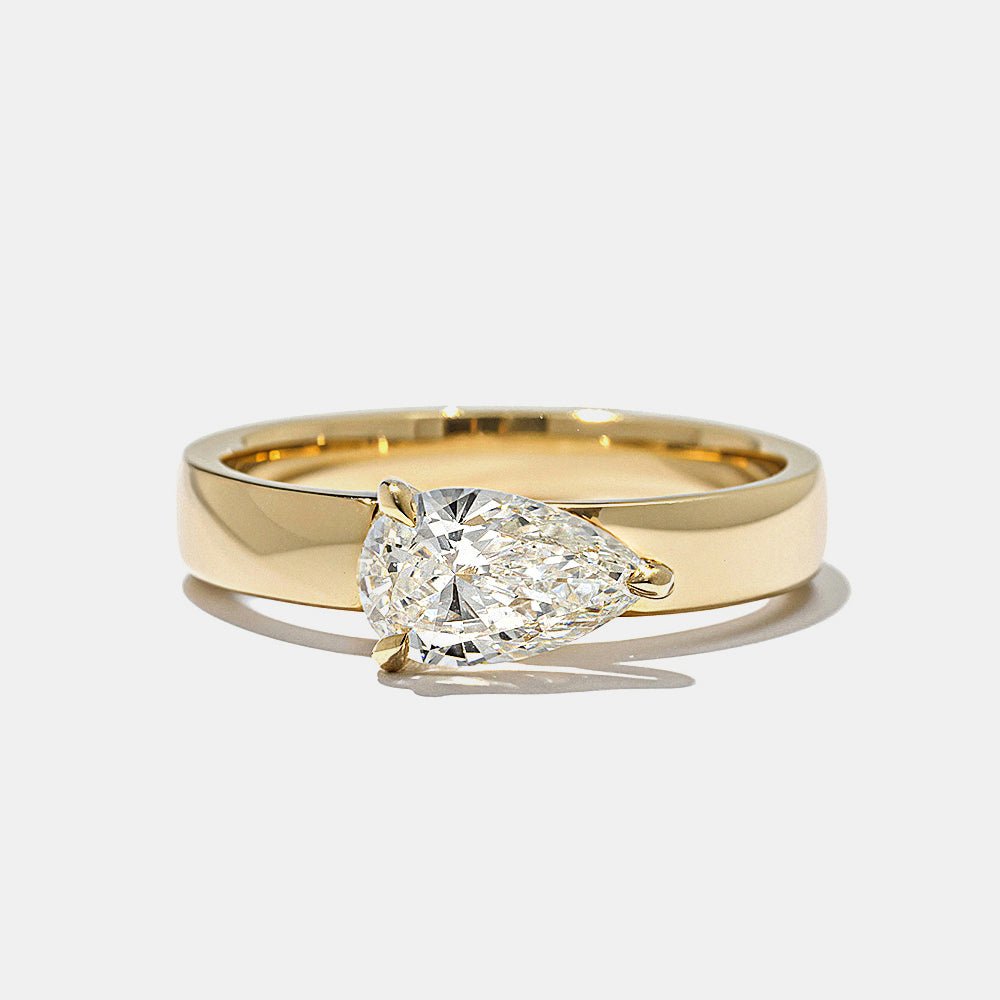 0.75CT pear cut east west engagement ring available to buy now