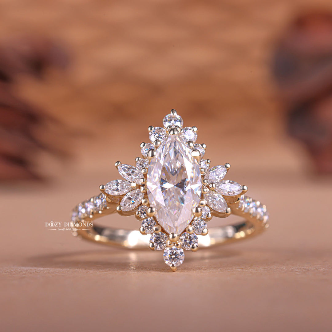 1.0CT marquise cluster lab grown diamond engagement ring for sale
