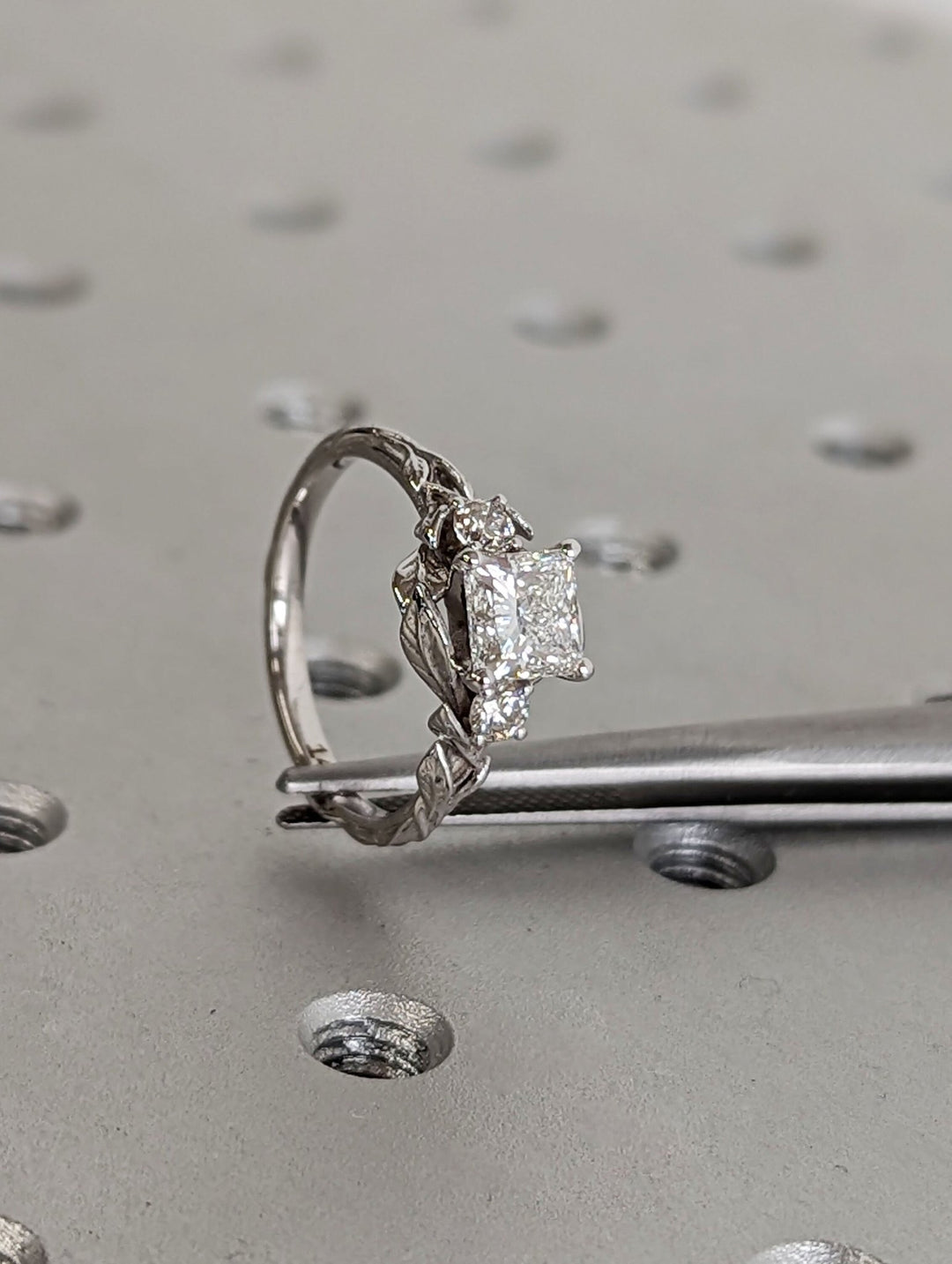 Handcrafted princess cut vintage lab grown diamond engagement ring