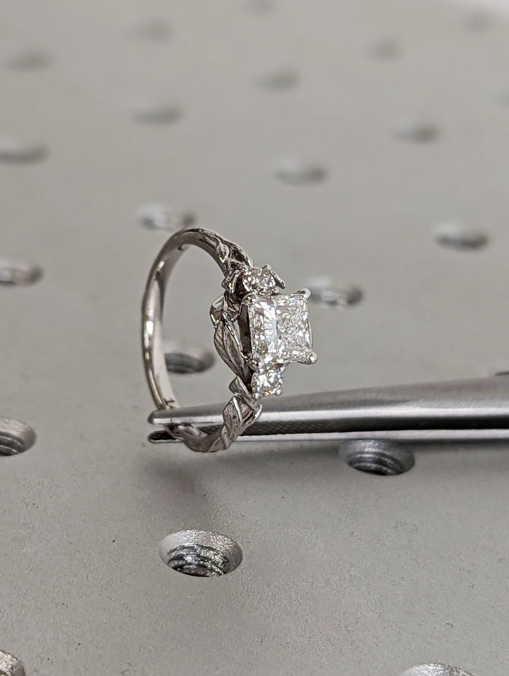 Handcrafted princess cut vintage lab grown diamond engagement ring