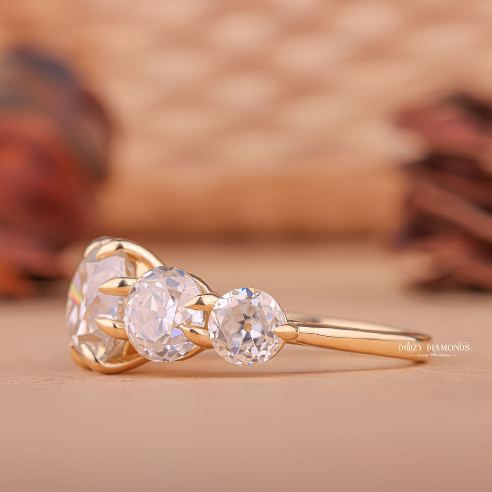 Round five stone engagement ring with certified lab grown diamond