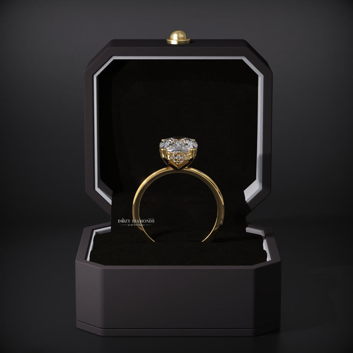 Cushion hidden halo engagement ring with IGI certificate and packaging