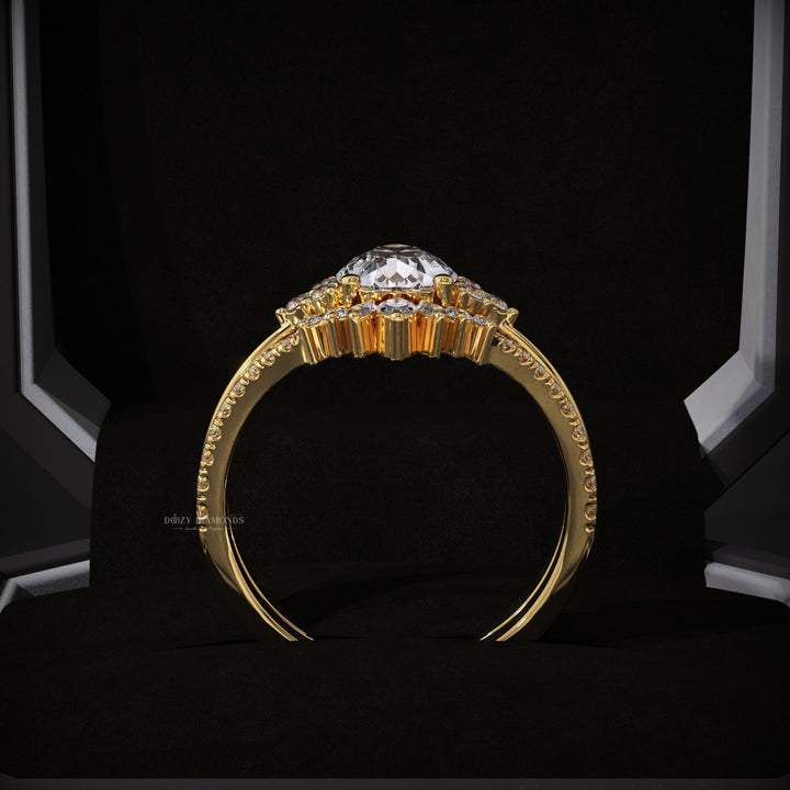 2.0CT Pear Cluster Lab Grown Engagement Ring With Curved Diamond Band