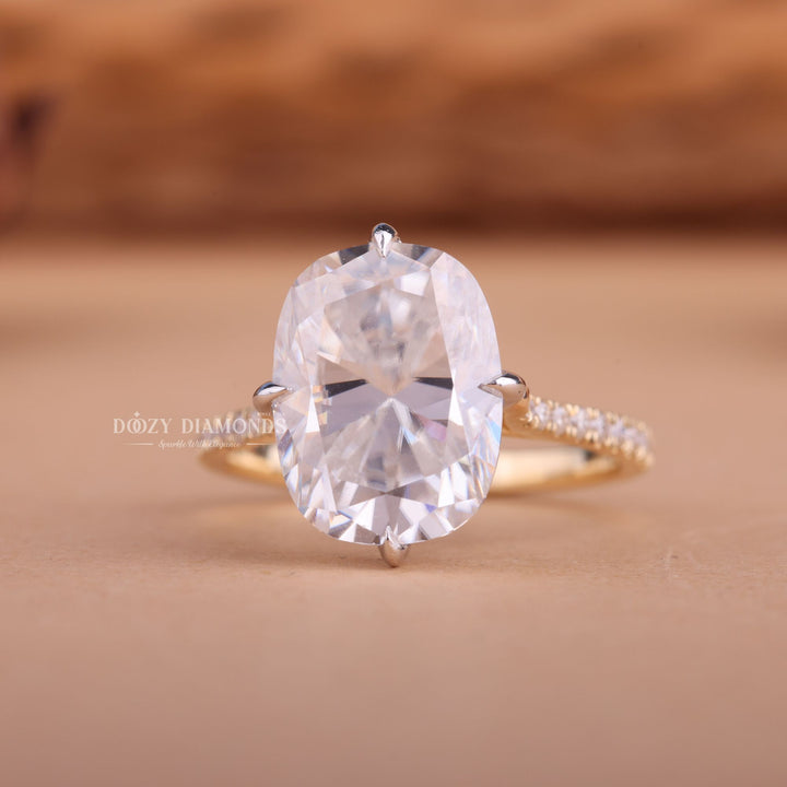 Discover cushion hidden halo lab grown diamond engagement ring online