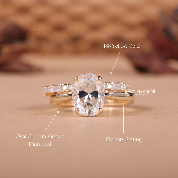 2.50CT Oval Cut EF - VS2 Lab Grown Solitaire Wedding Ring with Full Eternity Band - Doozy Diamonds