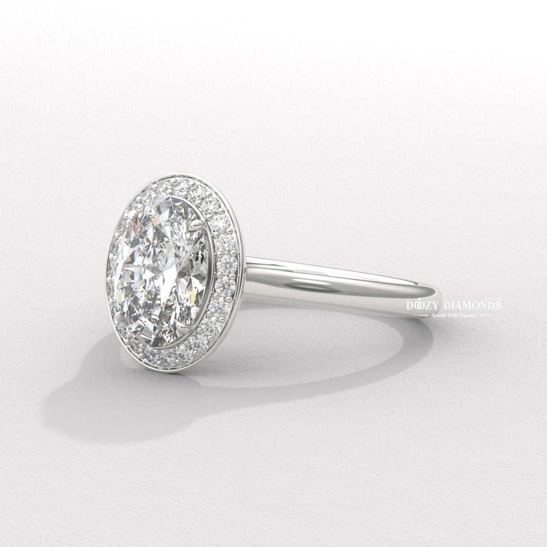 Certified oval cut diamond featured in solitaire engagement ring