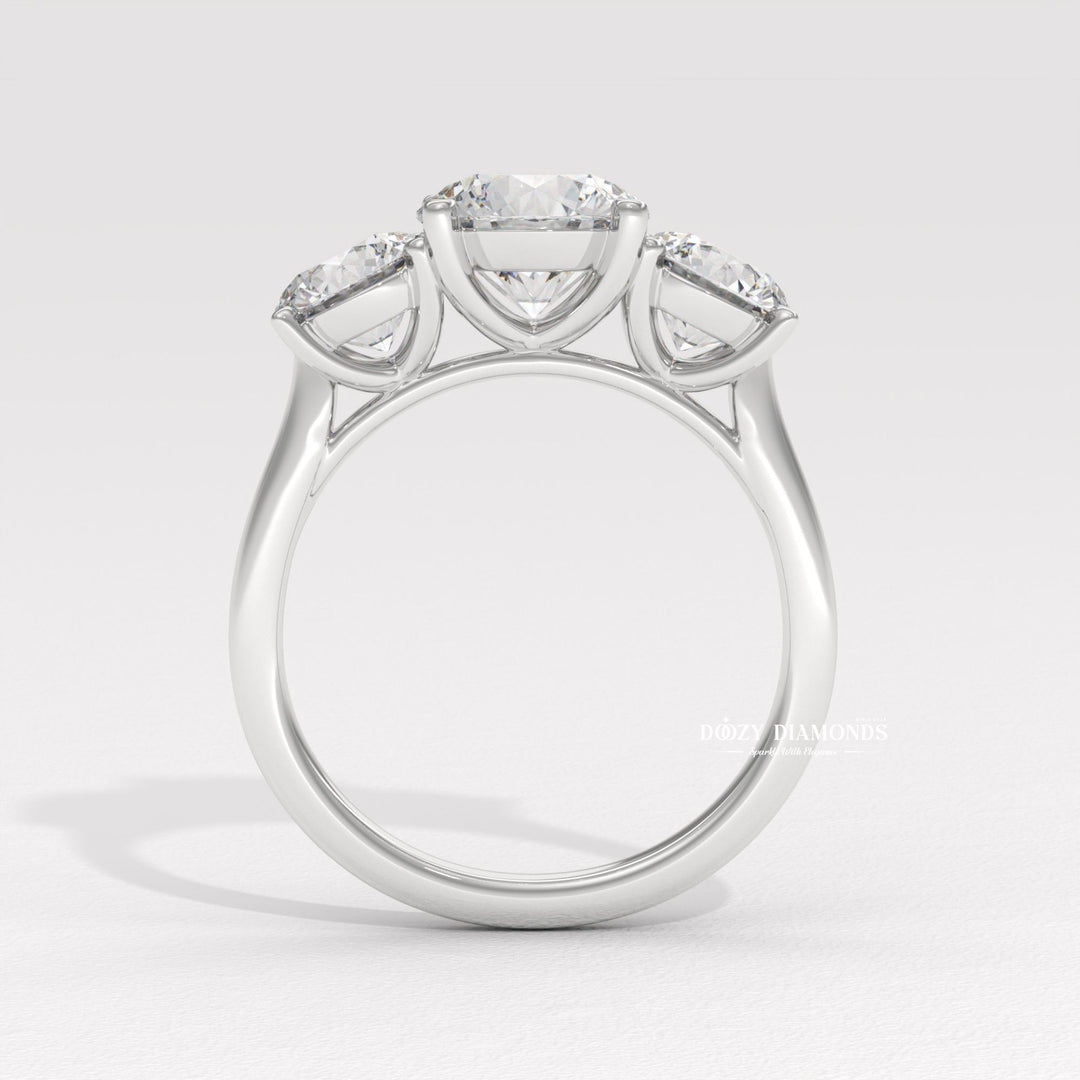 Close-up of round cut center diamond in solitaire engagement ring