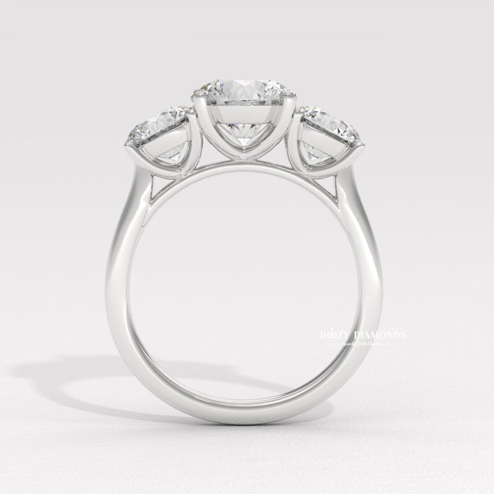 Close-up of round cut center diamond in solitaire engagement ring