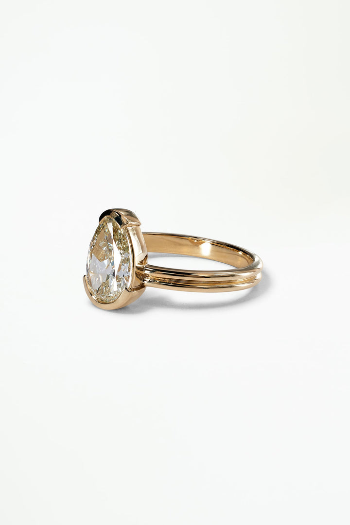 1.60CT Half Bezel Set Pear F - VS Lab Grown Diamond Ring with Half - Round Band - Doozy Diamonds