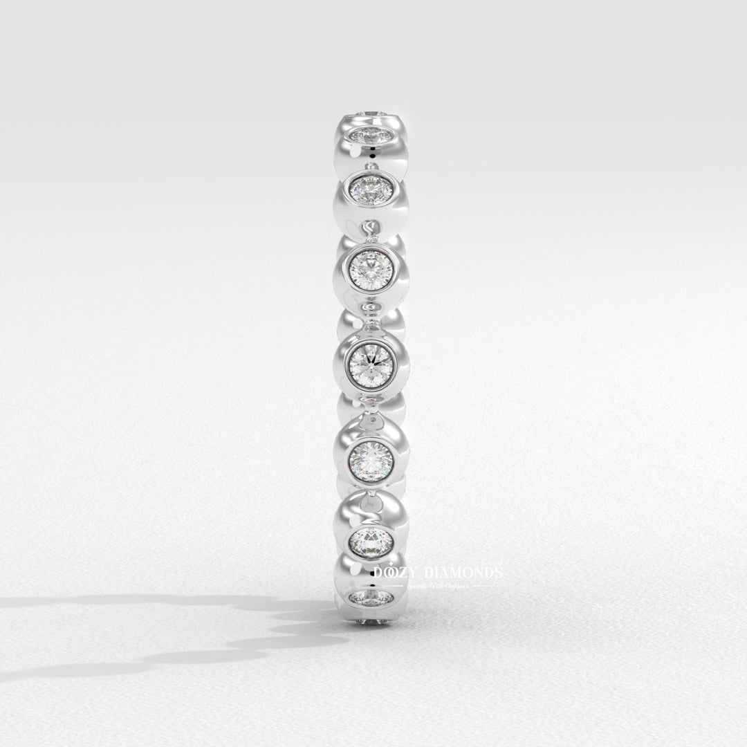Side view of round diamond wedding band