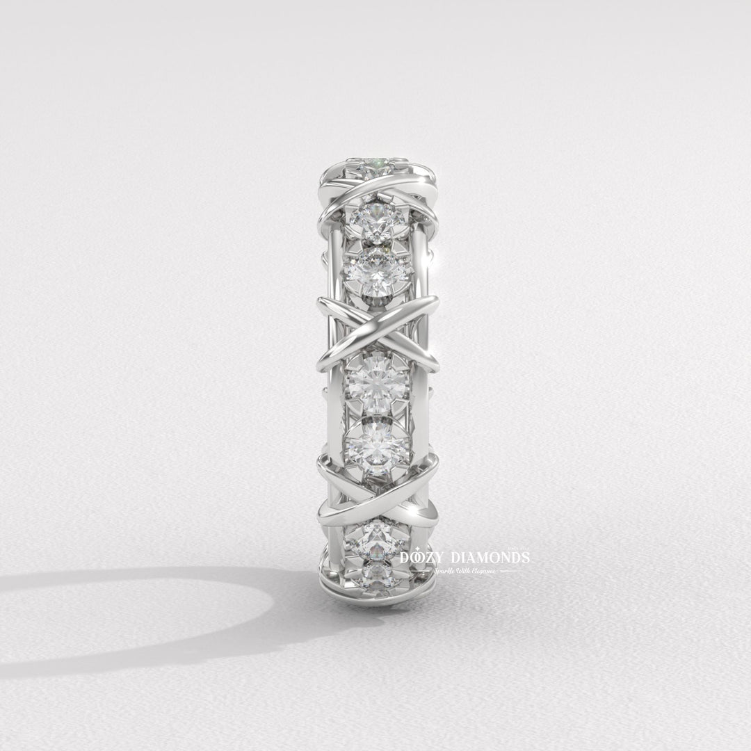 3.50MM Full Eternity Wedding Band - Crossover Unique Stacking Band