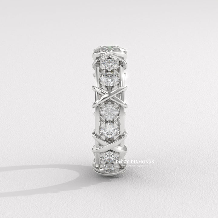 3.50MM Full Eternity Wedding Band - Crossover Unique Stacking Band