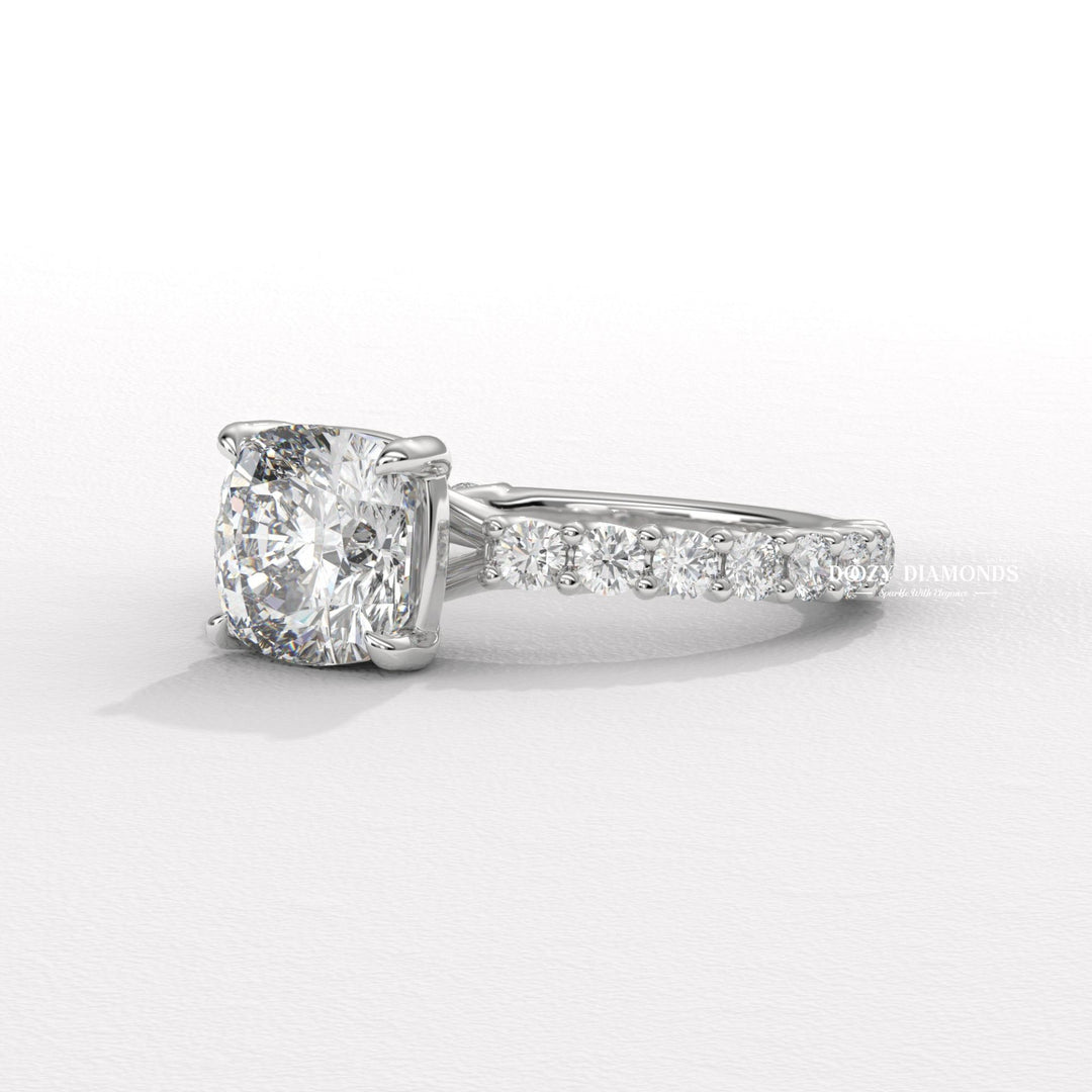 Cushion solitaire engagement ring with IGI certificate and packaging