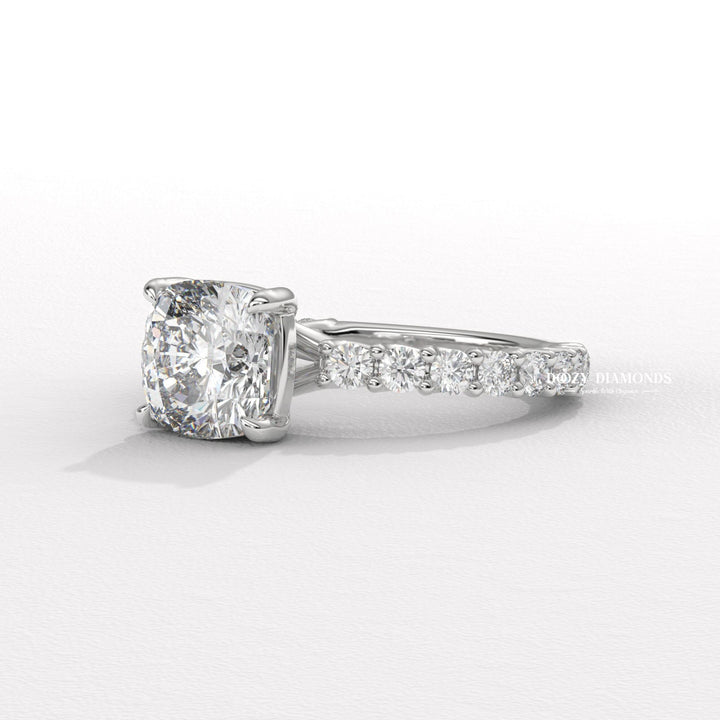 Cushion solitaire engagement ring with IGI certificate and packaging