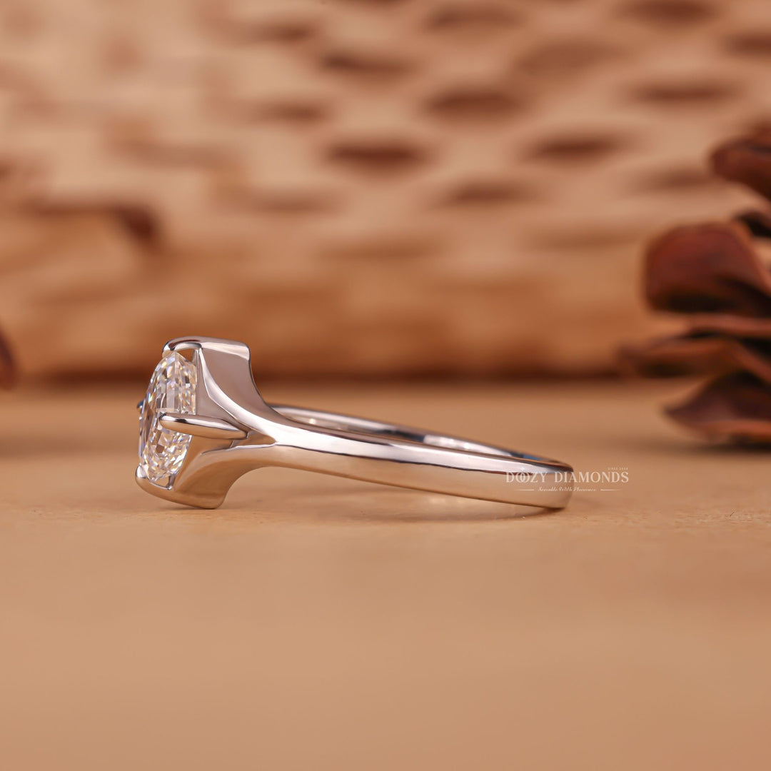 Asscher split shank engagement ring close-up highlighting diamond sparkle