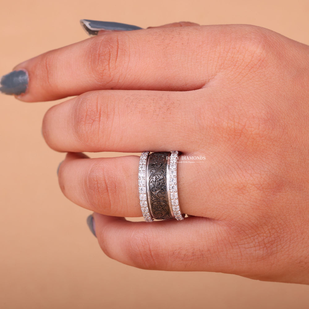 Round cut milgrain engagement ring with IGI certified center diamond