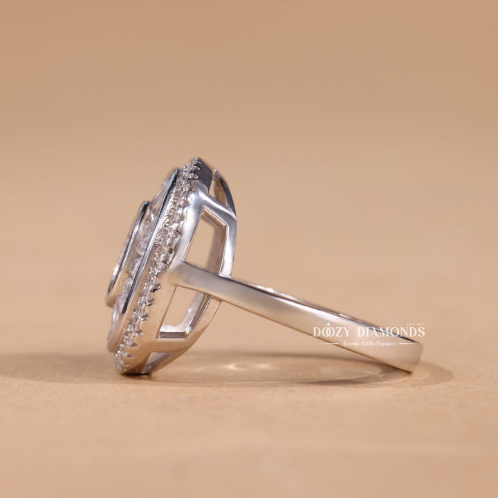Handcrafted oval cut cluster lab grown diamond engagement ring