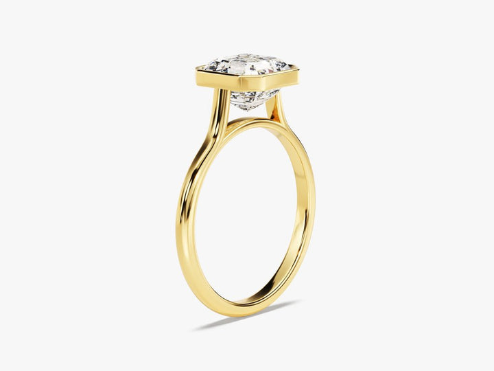 Asscher cut engagement ring shown with authenticity certificate