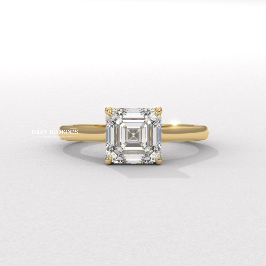 Discover asscher hidden halo lab grown diamond engagement ring online