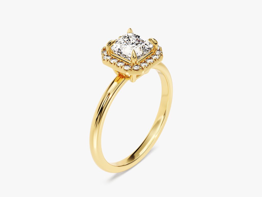Asscher halo lab grown diamond ring in jewelry gift box